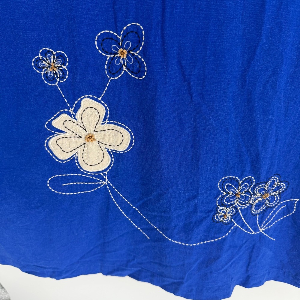 I.S.C. Maxi Dress Womens 4X Blue Linen Floral Embroidered Lagenlook Boho Vintage - Picture 4 of 9